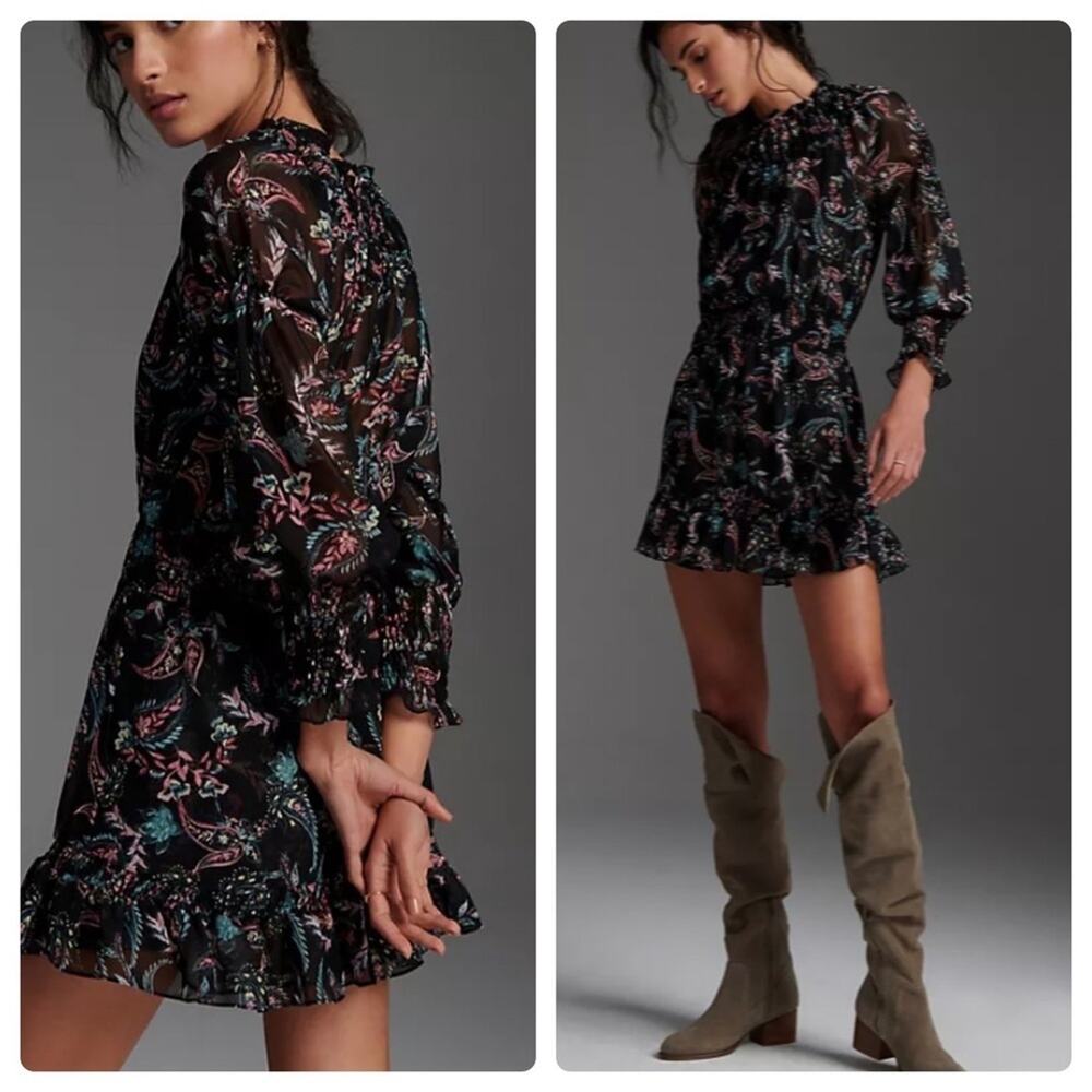 MISA Los Angeles Lexie Mini Dress XS Silk Floral Boho Party Date Night Chic